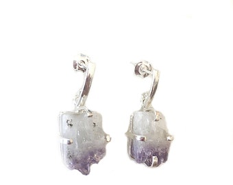 Amethyst stud earrings, silver-plated