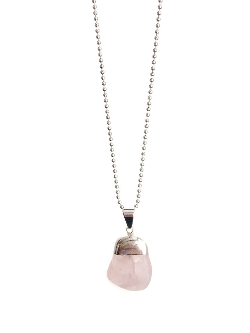 Rose quartz necklace, silver-plated image 1