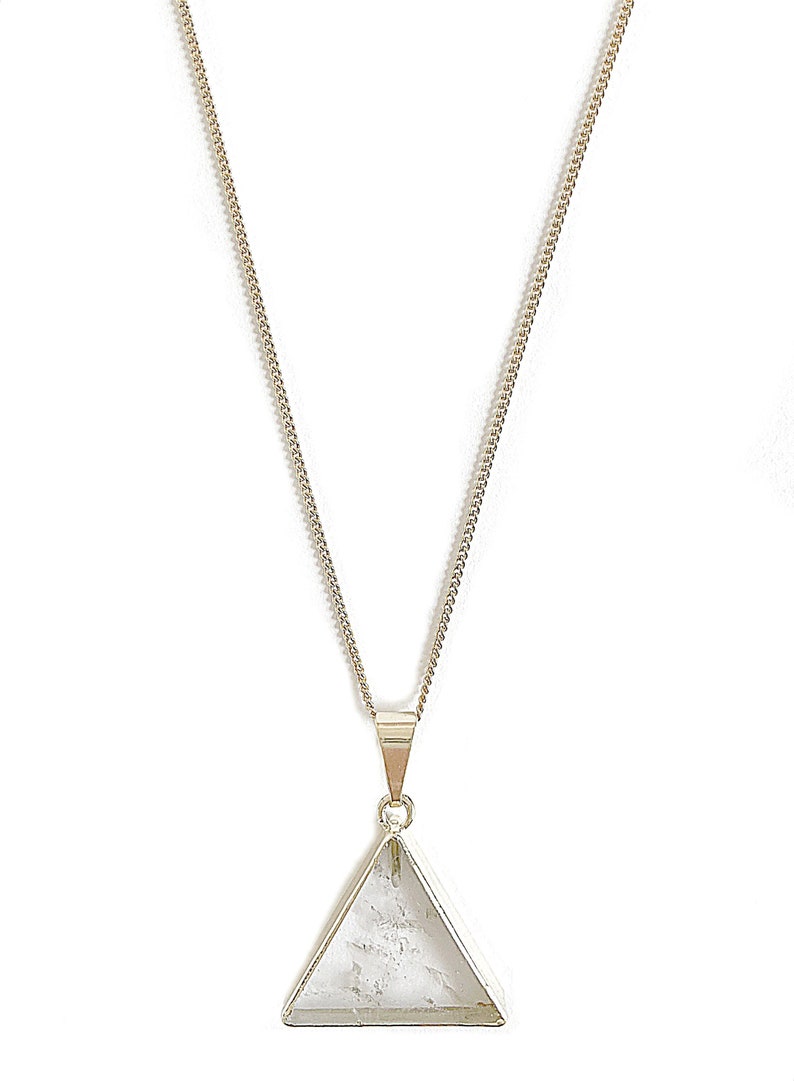 Rock crystal triangle necklace gold plated, 2 cm image 1