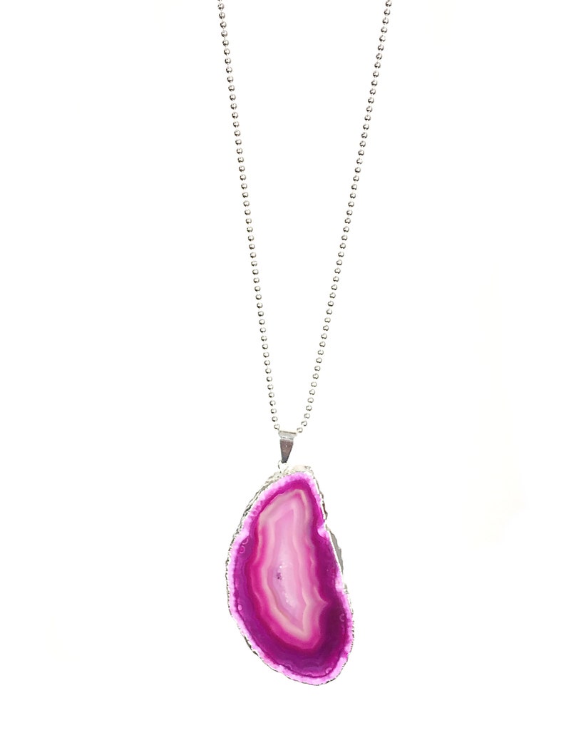 Agate necklace silver-plated with agate disc image 1