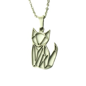 Chain fox geometrically embellished stainless steel pendant silver