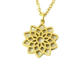 Colgante cadena flor de la vida acero inoxidable flor dorada