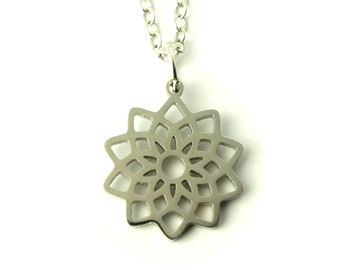 Cadena colgante flor de la vida acero inoxidable flor de plata