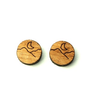 Ohrstecker Berge Landschaft Mond Sonne geometrisch Holz Ohrringe Stecker nach Wahl