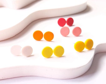 Ohrstecker Polymer Clay gelb orange rot weiß rund Ohrringe Muster nach Wahl