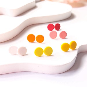 Ear studs polymer clay yellow orange red white round earrings pattern of your choice