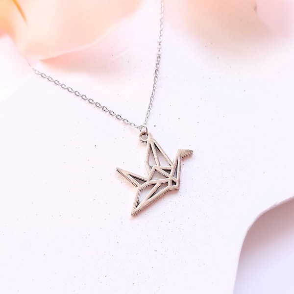 Chain crane pendant origami silver golden of your choice