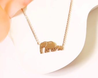 Necklace elephant family mother child stainless steel pendant rose gold