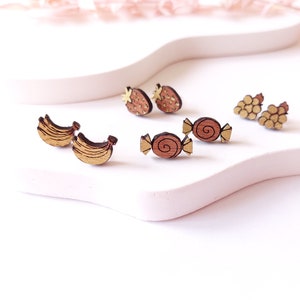 Hand-painted wooden earrings fruit gold of your choice
