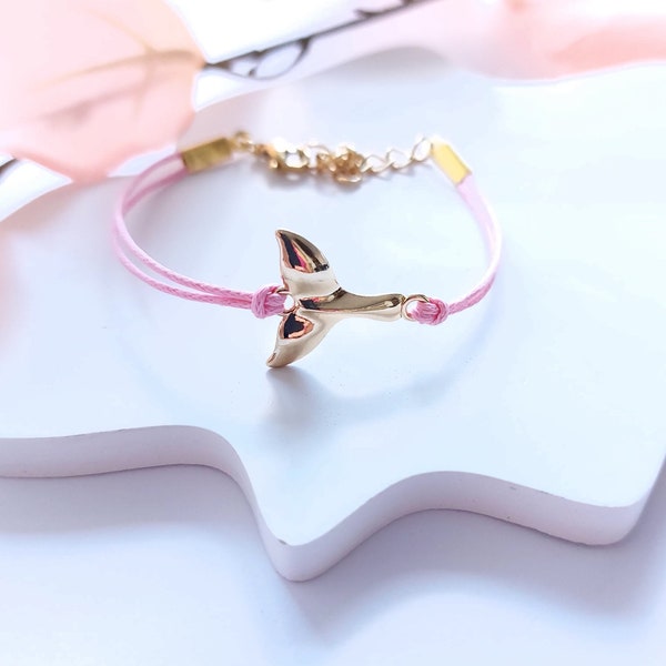 Armreifen Flosse Fisch Meerjungfrau Wal Schwanzflosse golden rosa Armband Wachsband Wasser Meer