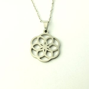 Cadena colgante flor de la vida acero inoxidable flor de plata