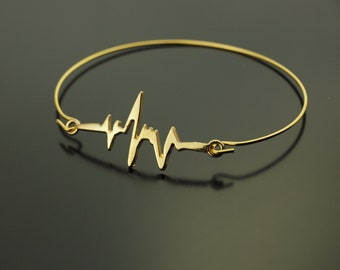 Armreifen Herzschlag Elektrokardiogramm Herzlinie golden Armband