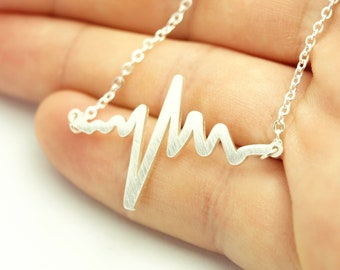 Echt Edelstahl Kette Halskette mit Anhänger Herzschlag Herz EKG Puls Rhythmus