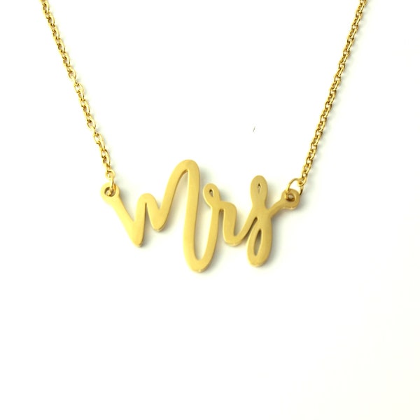 Necklace Mrs golden stainless steel font letters