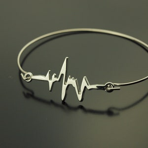 Bangles Heartbeat Electrocardiogram Heartline Silver Bracelet