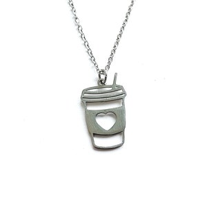 Chain mug coffee cup drink pendant stainless steel gold silver coffee latte cappuccino