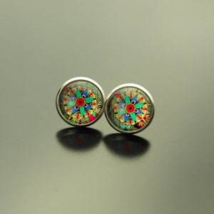 Orecchini con motivo orientale mandala colorato cabochon in carta di vetro come orecchini / orecchini in argento / bronzo / oro