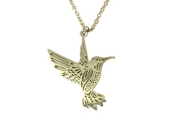 Collier colibri filigrané décoré pendentif en acier inoxydable argent or