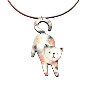 Necklace Wooden Cat Pendant Leather Chain XXL