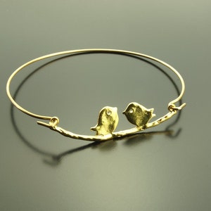 Bangles Birds sparrows on branch golden bracelet