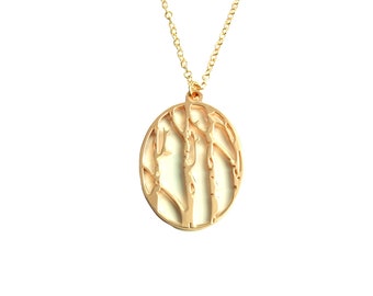Necklace birch landscape romantic pendant rose gold