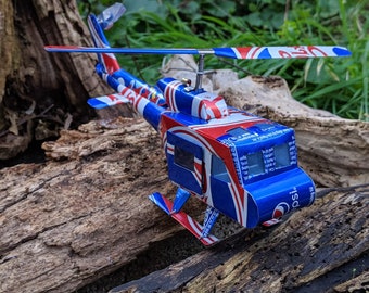 Recycled Tin Can Model:  Pepsi can Hue Helicopter (Blue)