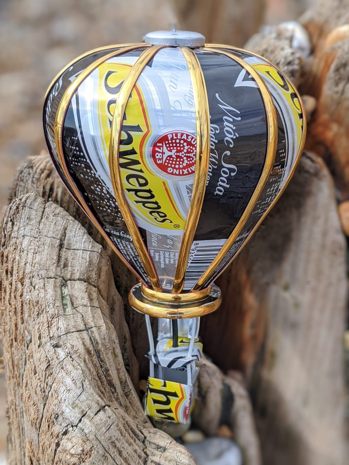 Recycled Tin Can Model:Large Schweppes Soda hot air balloon