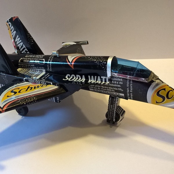 Recycled Tin Can Model: Schweppes Soda Fighter Plane