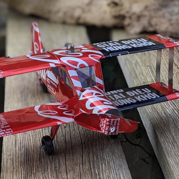 Recycled Tin Can Model: Coke/Coca-cola Bi-plane