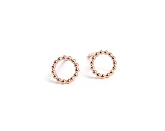 Rose gold stud earrings, small circle stud earrings made of beads