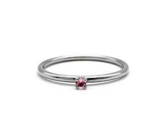 Bague de fiançailles avec tourmaline rose, bague en or blanc 750