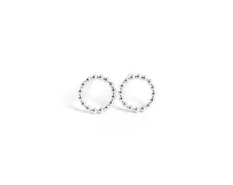 Boucles d'oreilles cercle boule, boucles d'oreilles rondes à tige boule argentée