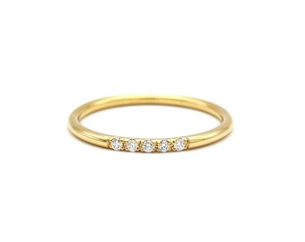 Gold ring with five brilliants, diamond gold ring, engagement ring