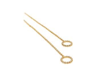 golden threaders, gold-plated chain earrings with a circle of beads