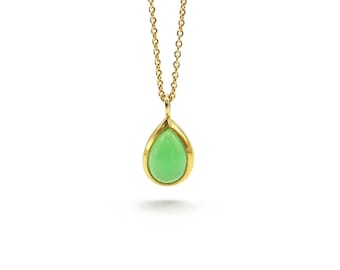 Gold chain with chrysoprase, chrysoprase gold chain