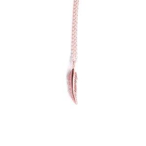 rose gold feather necklace, rose gold feather pendant with chain, short chain image 1