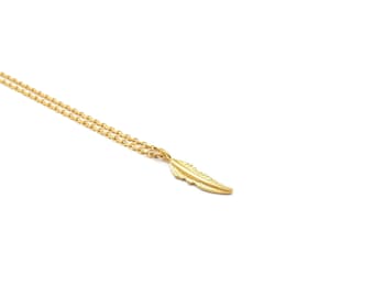 golden feather necklace, feather pendant with chain