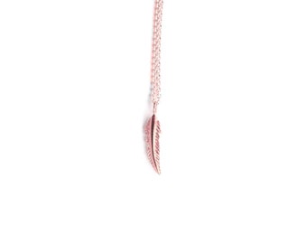 rose gold feather necklace, rose gold feather pendant with chain, short chain