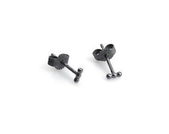 Clous d’oreille en perles, clous en argent noirci, clous noirs, bouchons noirs, boucles d’oreilles en petites perles, boucles d’oreilles en baguette