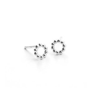 Silver bead earrings, circular studs image 4