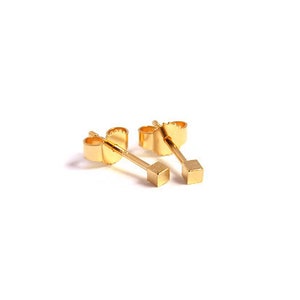 gold plated cube stud earrings, minimalist stud earrings image 2