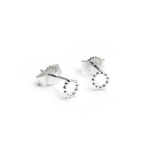small circular earrings, minimalist silver beads earrings image 2