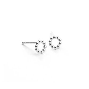 Silver bead earrings, circular studs image 1