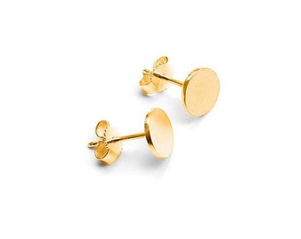 gold plated dot studs, 8mm dot studs, frosted circle studs