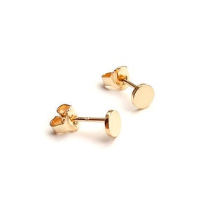gold dot stud earrings, 5 mm small gold plated plate earrings image 2