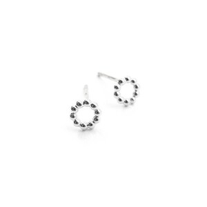 Silver bead earrings, circular studs image 3