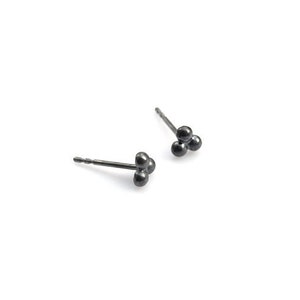 blackened silver studs with three balls, small black studs image 1