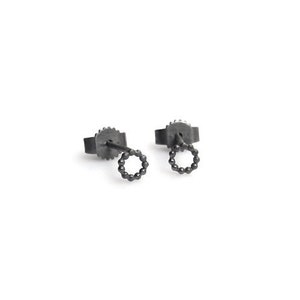 black studs, minimalist silver studs, blackened studs, small studs, delicate studs, round ball studs image 1