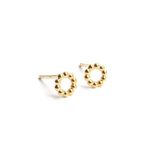 gold bead earrings, minimalist circle earrings image 1