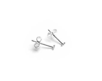 minimalist silver stud earrings, tiny stud earrings, bead bar stud earrings